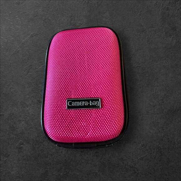 Pink Protective Camera Bag With Black Zipper & Strap 5"x3"x1.5" Textured Exterio - Picture 10 of 10